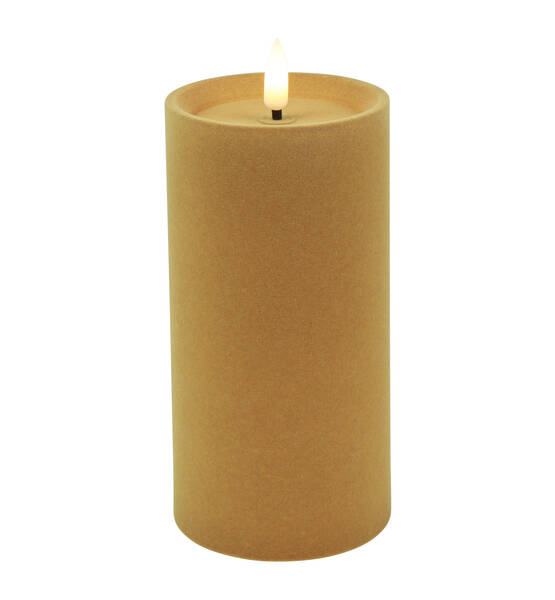 CANDELA IN VELLUTO BEIGE LED B.CALDO D.7.5CM H.15CM