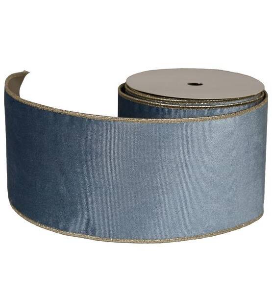NASTRO VELLUTO RIGATO 100MM X 9.14MT AZZURRO