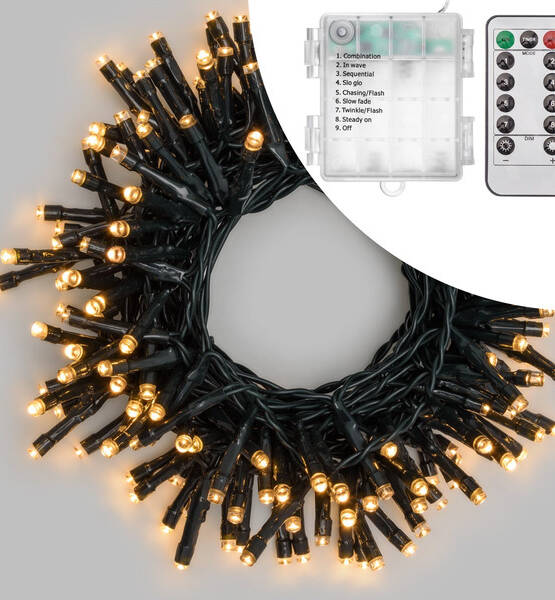 CATENA TL-IR 300 LED BIANCO CALDO TIMER 6-18 ORE A BATTERIA 0,5+12M