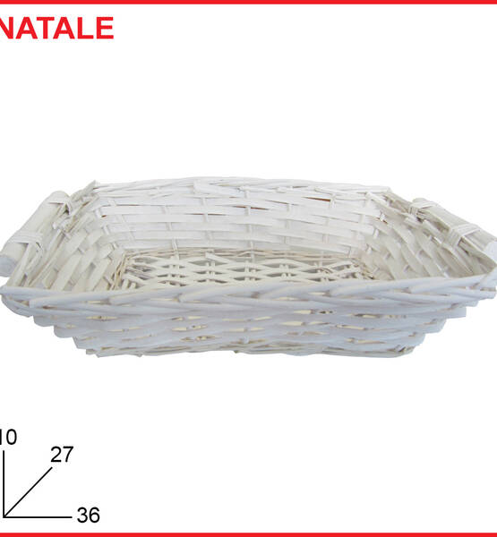 CESTO RETTANGOLARE BIANCO CON MANICI 36X27X10 H