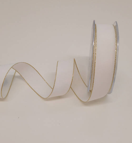NASTRO POLICOTONE BORDI ORO MM25 X 20 MT BIANCO