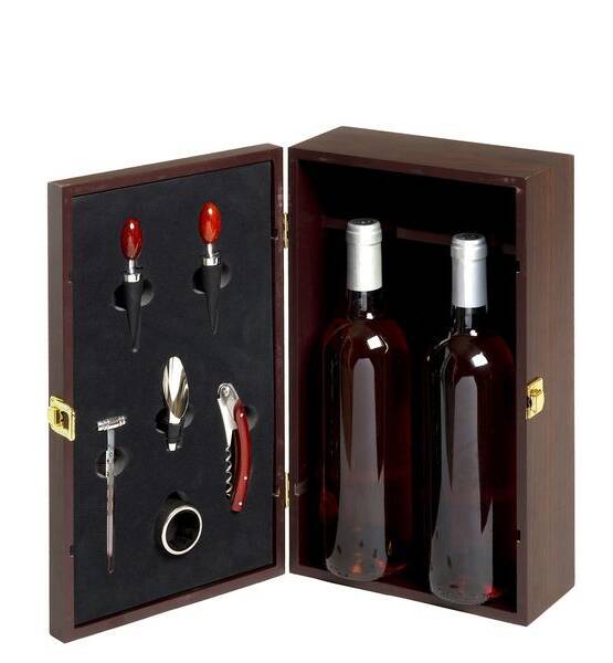 CASSETTA LEGNO BROWN 2 BOTTIGLIE CON ACCESSORI