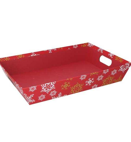 CESTA CARTONE ROSSO CON FIOCCHI NEVE 38X27X7CM