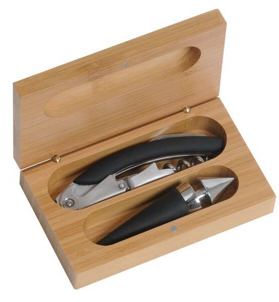 SET DA VINO SU COFANETTO IN LEGNO 2 ACCESSORI 13X18