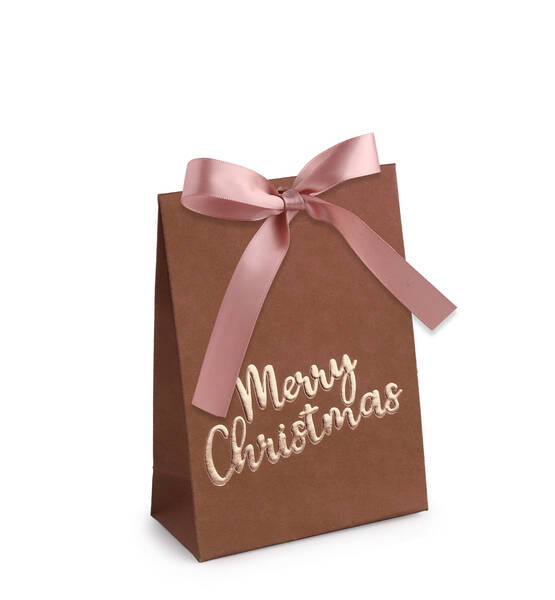 PAPERBAG MERRY CHRISTAMS OLD PINK CON FIOCCO ROSA 14X10X5CM