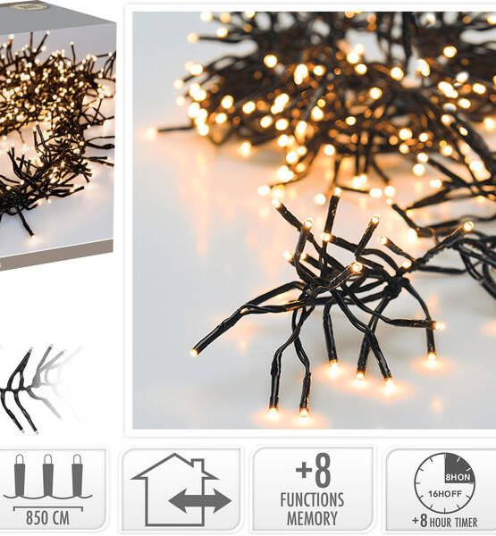 CLUSTER LUCI BIANCO CALDO 1152 LED 8.4MT+3MCAVO