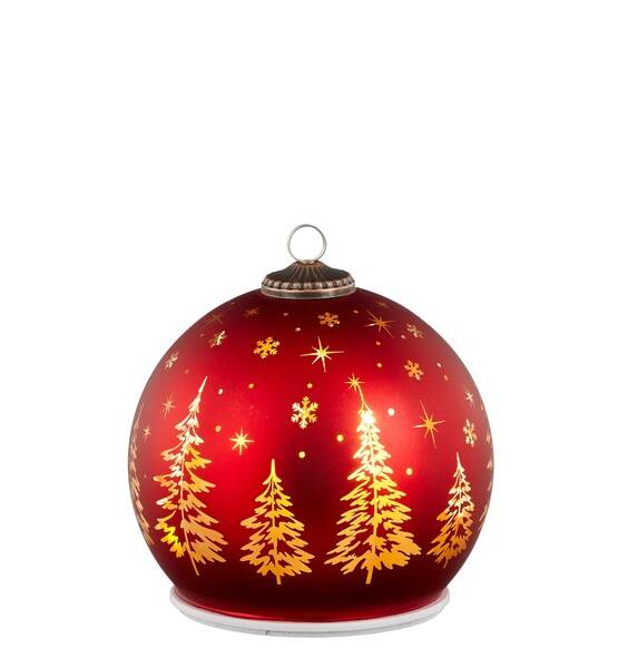 SFERA VETRO ROSSO GIREVOLE A BATTERIA H12 X D12 CM