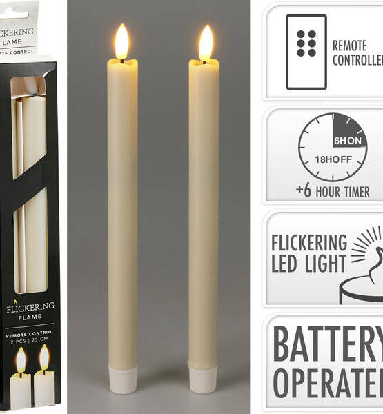 2 CANDELE LED 27CM AVORIO 6ORE