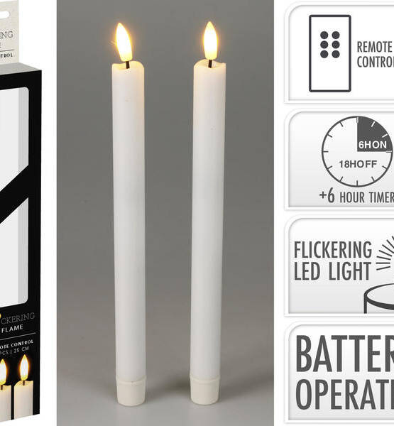2 CANDELE LED 25CM BIANCO 6ORE con telecomando