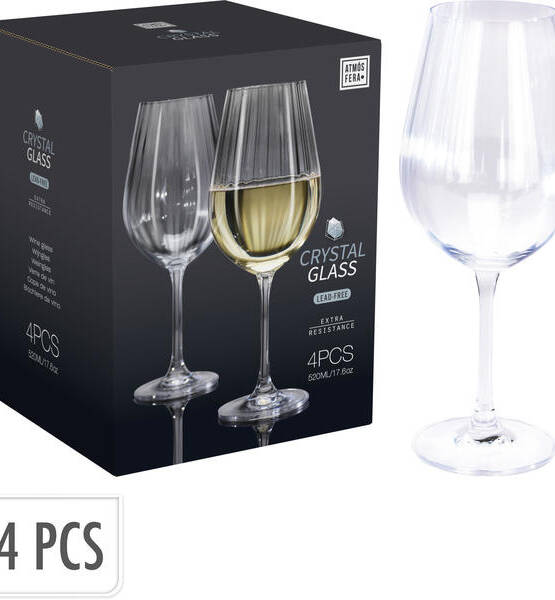 SET 4 CALICI VINO 520ml CON RIGHE IN RILIEVO