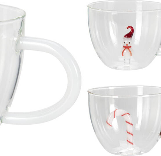 1 TAZZA IN VETRO DECORATA NATAL. ASSORTITE