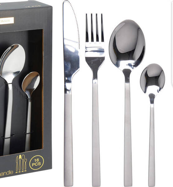 SET DI 16 POSATE IN ACCIAIO INOX CON MANICO SABBIATO E PARTE SUPERIORE LUCIDA