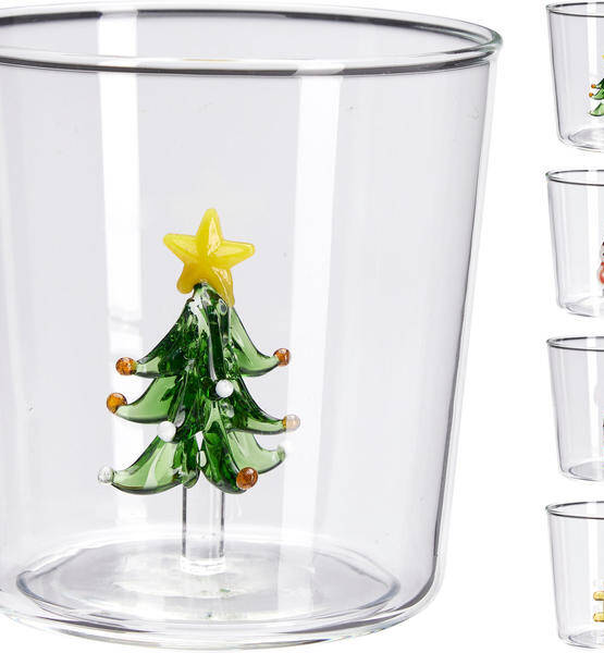 1 BICCHIERE IN VETRO 300ml CON FIGURINA NATALIZIA INTERNA IN 4 ASS.