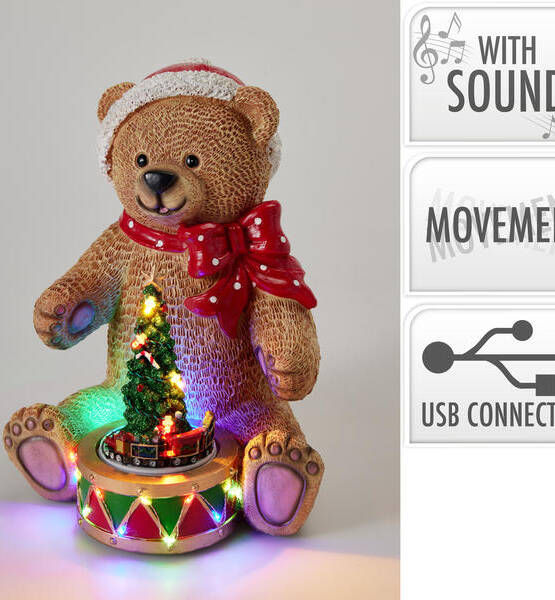 SCENARIO CON ORSO E TRENO IN RESINA 19X19X25 led e musica