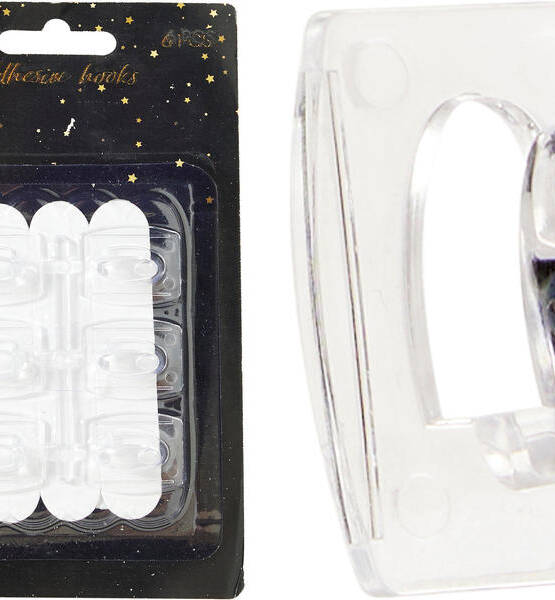 SET 6 GANCI TRASPARENTI ADESIVI 27X22MM